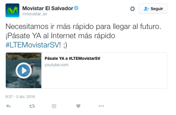 Captura de pantalla: Tweet Movistar promocionando LTE