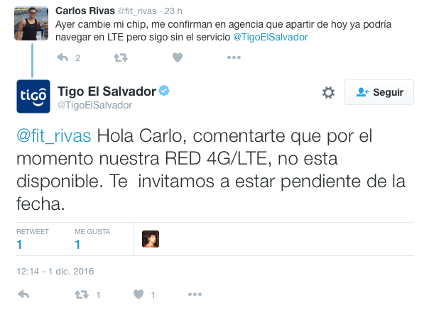 TIGO dice que LTE no está disponible. Captura de pantalla: Romeo Méndez.