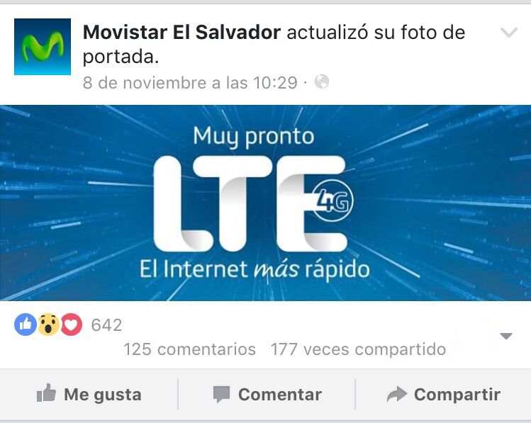 Screenshot de la página en Facebook de Movistar El Salvador por Romeo Méndez